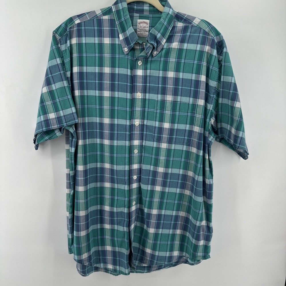 Brooks Brothers Madison Mens Large Short Sleeve Plaid Button Down Shirt